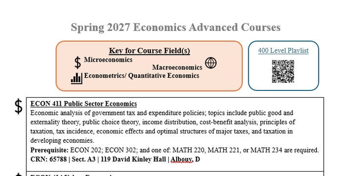 Spring 2027 Economics Advanced Courses handout