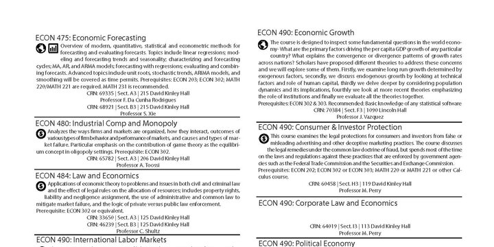 Short descriptions of each 400 level Economics course offered. 