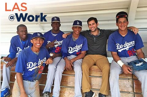 Matthew Doppelt is pictured with recruits for the Los Angeles Dodgers. (Photo provided by Doppelt)