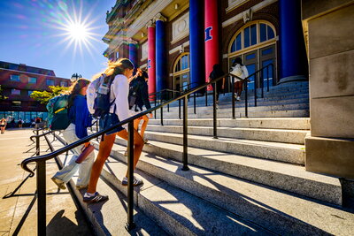 students entering Foellinger Auditorium