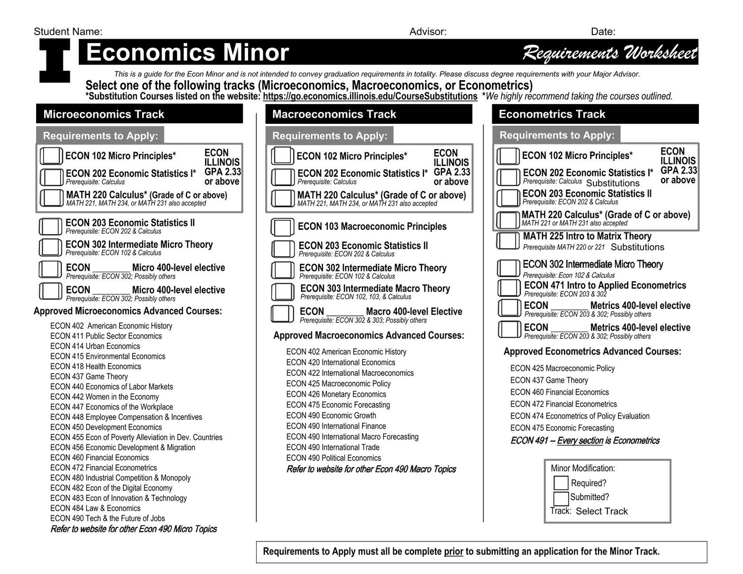 Preview of Econ Minor Fillable Form